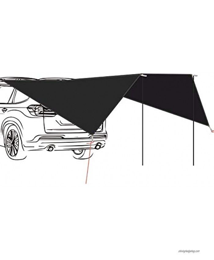 REDCAMP Lightweight Camping Tarp Sun Shelter with Tarp Poles and Suction Cup Waterproof Car Awning Sun Shade Awning Canopy Set for Backpacking Hiking Camping