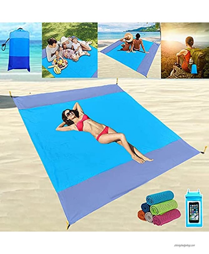 Beach Blanket Picnic Blankets Sandproof Waterproof Beach Mat 79 X 83 Suitable for 4-7 Adults,Portable Beach Accessories Picnic Mat for Outdoor Travel,Camping,Hiking,BBQ