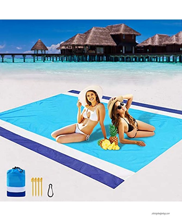 Beach Blanket Sand Proof Waterproof Quick Drying Compact Beach Mat Large Sandproof Nylon Pocket Picnic Blanket for Outdoor Travel White-Green78 X 83