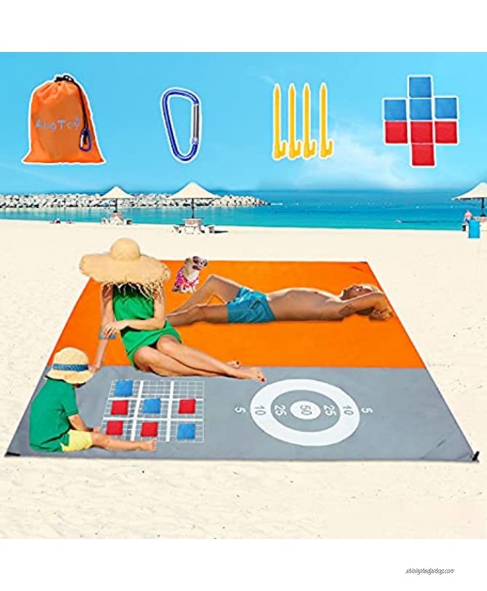 Beach Blanket Sandproof Waterproof 79''×83'' for 4-7 Adults Oversized Beach Mat Lightweight Portable Picnic Blankets Camping Travel Accessories Stuff 8 Bean Bag Outdoor Game Play Mat Party