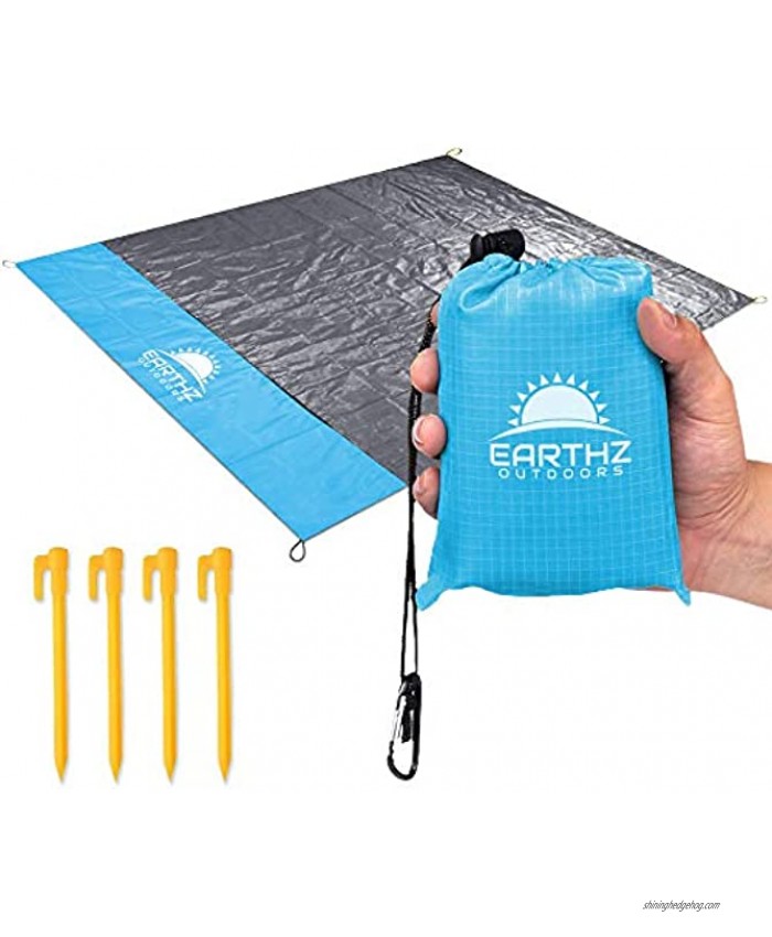 EARTHZ Waterproof Picnic Blanket 55x60 Outdoor Pocket Blanket for Beach Camping Hiking Festival Park Sandproof Small Tarp Compact Travel Mat