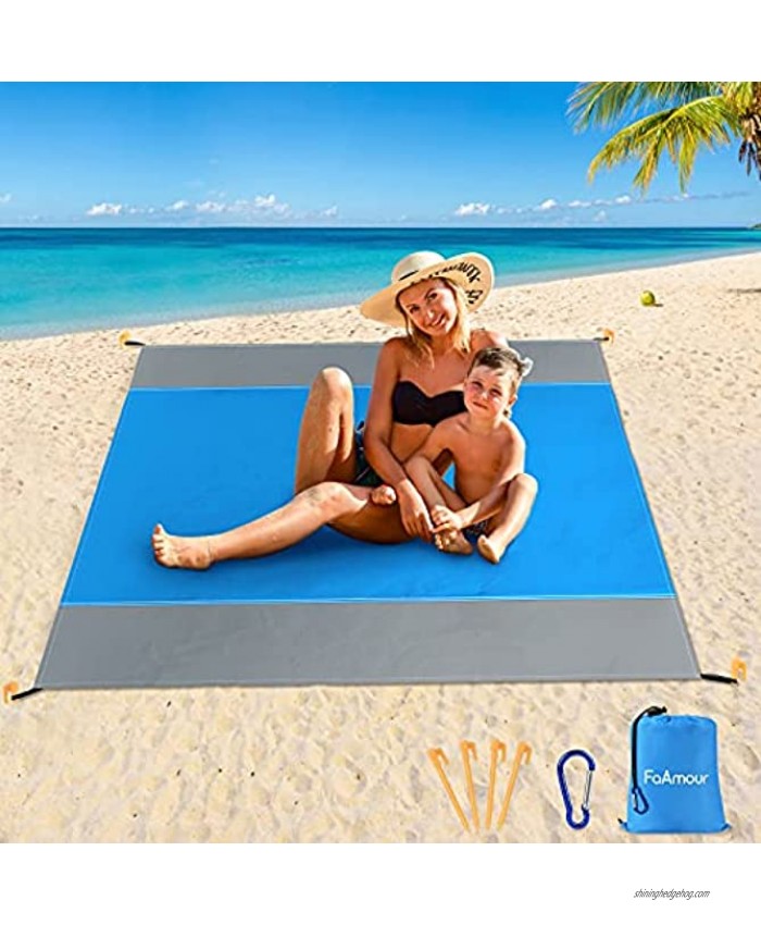 FaAmour Beach Blanket Waterproof Sandproof 79 X 83 Beach Mat Outdoor Blanket for Family Trip Heat Resistant Quick Drying Picnic Mat Lightweight Beach Accessories for Travel Camping Hiking