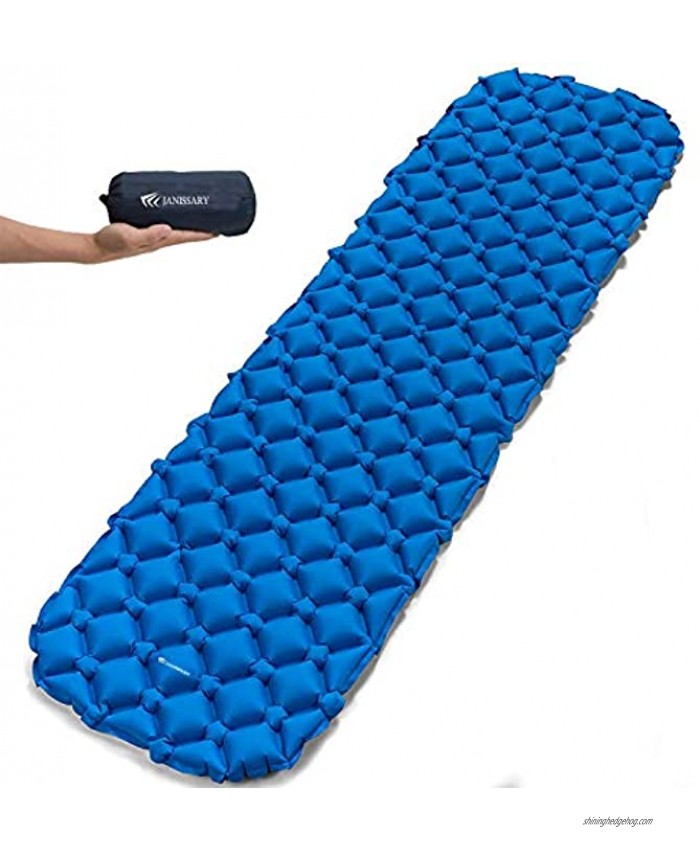 JANISSARY Camping Sleeping Pad Inflatable Compact and Waterproof Lightweight Sleeping Bag for Backpacking Hiking and Hammock Sleep Comfortably in The Outdoors Perfect Size Mattress