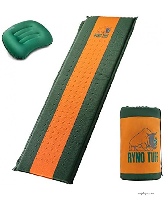 Ryno Tuff Sleeping Pad Set Self Inflating Sleeping Pad with Free Bonus Camping Pillow The Foam Camping Mattress is Large Comfortable and Well Insulated Yet Compact When Folded