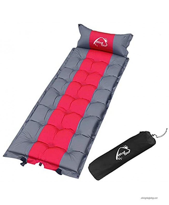Wind Tour Sleeping Pad Self Inflating with Pillow for Camping Lightweight Air Mattress for Backpacking Hiking Traveling