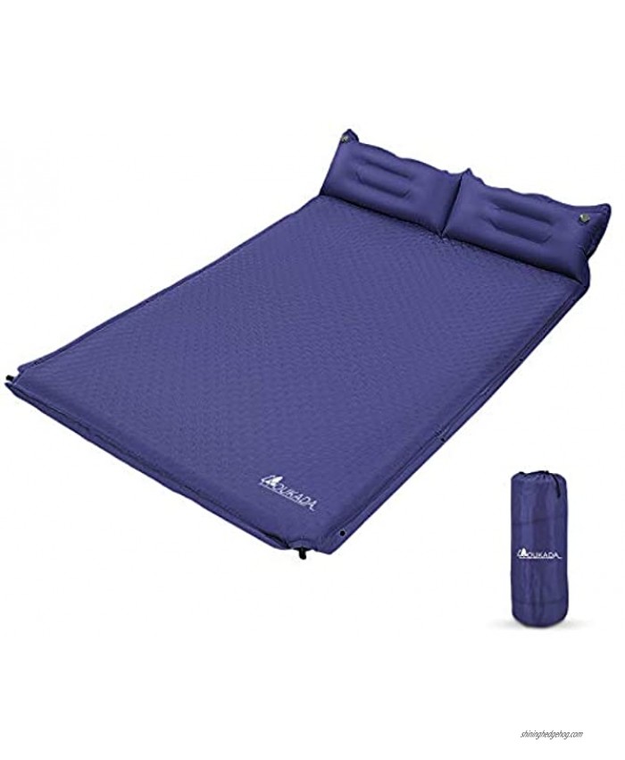 YOUKADA Sleeping-Pad Foam Self-Inflating Camping-Mat for Backpacking Sleeping Pad Double Sleeping Mat Camping Pad 2 Person Camping Mattress with Pillow for Hiking Camping Gear Navy Large
