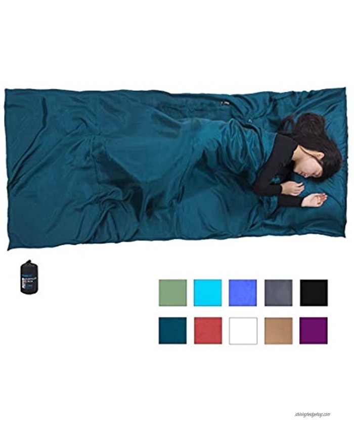 Browint Silk Sleeping Bag Liner Silk Sleep Sheet Sack Extra Wide 87x43 Lightweight Travel and Camping Sheet for Hotel More Colors for Option Reinforced Gussets Pillow Pocket