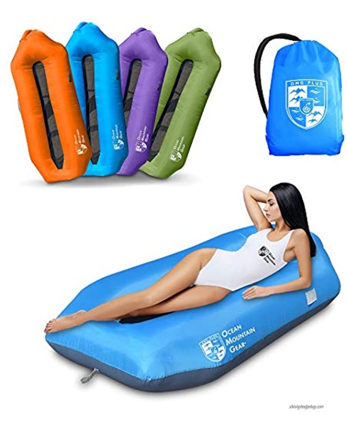 OMG Plus Ocean Mountain Gear+ Inflatable Chair Air Lounger Sofa Waterproof Ripstop Nylon for Pool Float Beach Festival Backyard and Outdoor Use Lightweight and Portable