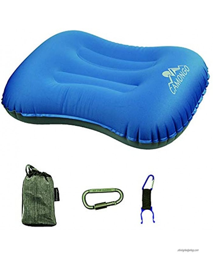 CAMOGO Ultralight Inflatable Neck Pillow for Travel U-Shaped Airplane Pillow Dark Blue + Carabiner