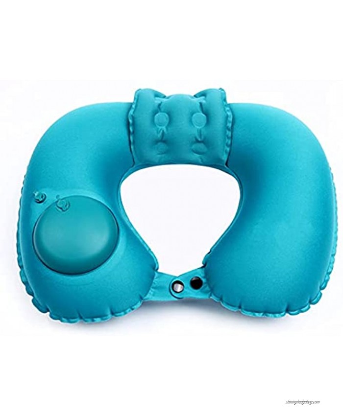 Ultralight Inflatable Travel Neck Pillows,Hand Press U-Shaped Headrest Cushion,Compressible,Ergonomic Inflating Pillows for Neck Support While Office Road Trips and Airplanes Peacock Blue