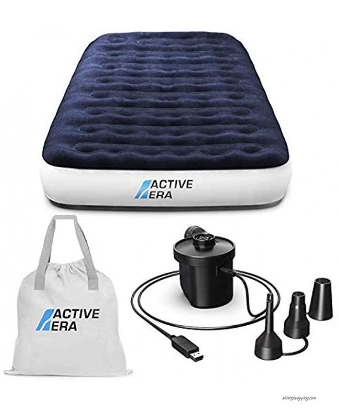 Active Era Luxury Camping Air Mattress with Built in Pump Twin Air Mattress with USB Rechargeable Pump Travel Bag Single Air Mattress for Tent Camping