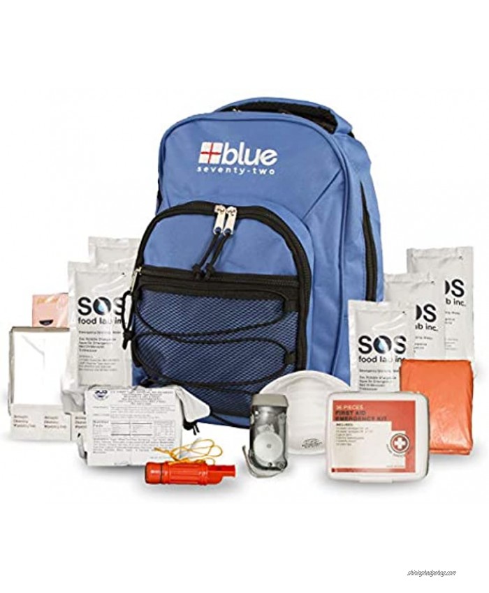 Blue Coolers Blue Seventy-Two | 72 Hour Emergency Backpack Survival Kit for 1 Person | Survival Kit for Roadside Earthquakes Tornado Hurricane and Other Emergencies