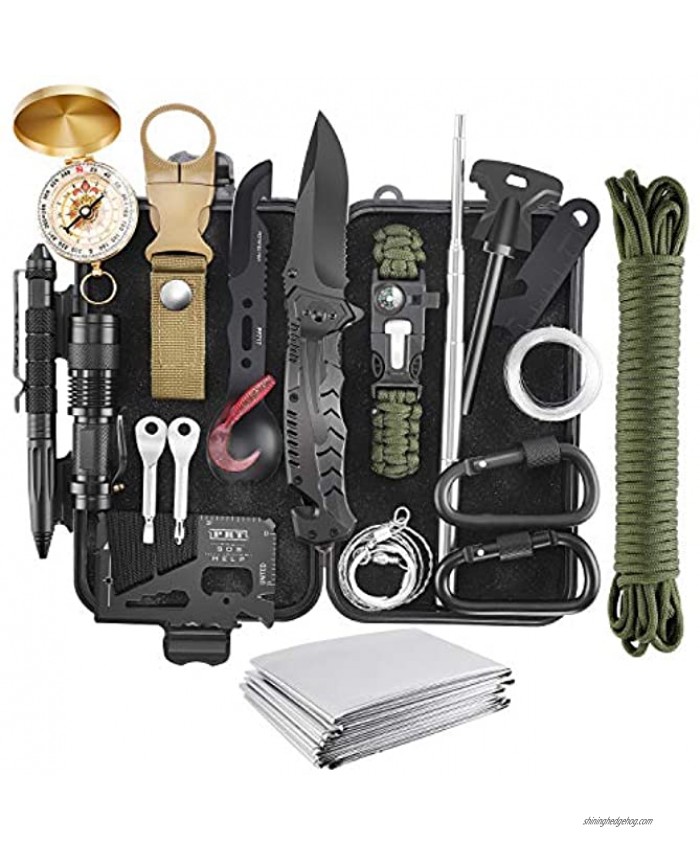 Emergency Survival Kit 22 in 1 Professional Survival Gear Equipment Tools First Aid Supplies for SOS Emergency Tactical Hiking Hunting Disaster Camping Adventures