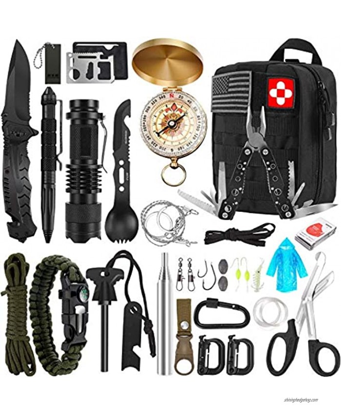 Emergency Survival Kit 32 in 1 Professional Survival Gear Tool Tactical First Aid Equipment Supplies Kits Gifts Idear for Men Him Women Families Hiking Camping Fishing Adventures