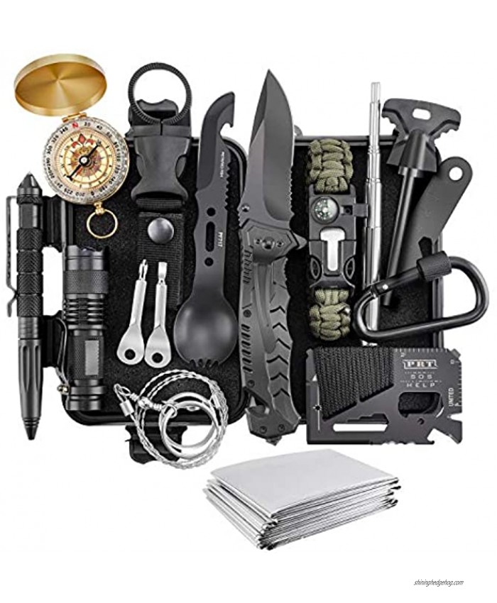 Gift for Men Dad Husband Him Survival Kit 17 in 1 Survival Gear Tool Cool Gadgets Emergency Equipment Supplies Kits Stocking Stuffers for Families Hiking Camping Adventures