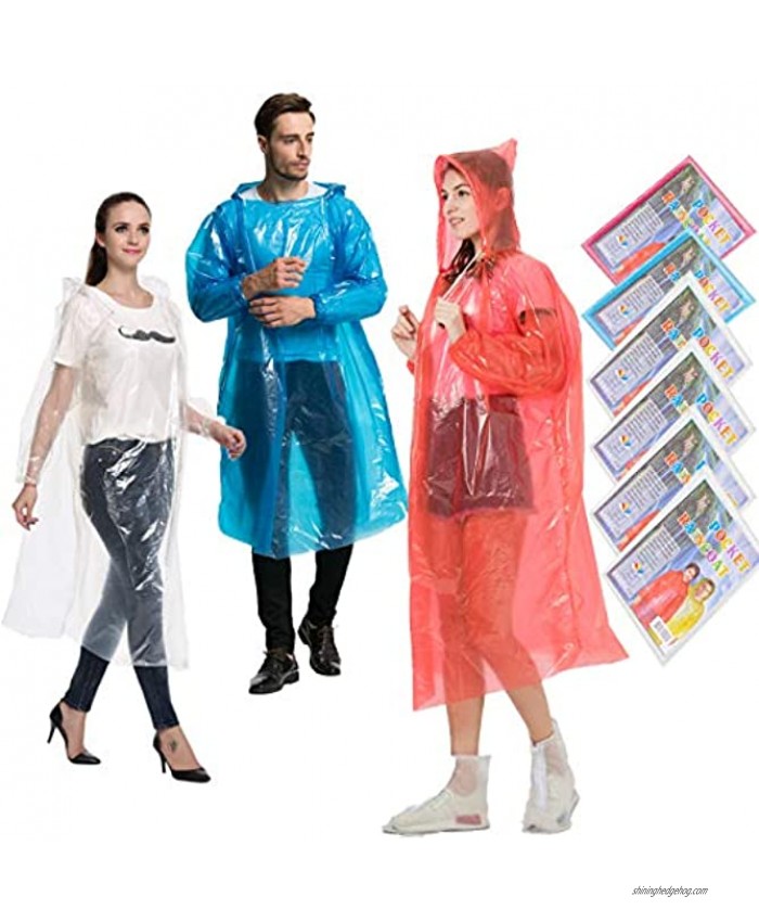 HLKZONE Disposable Rain Ponchos for Adults 6 Pack Bulk Extra Thick Emergency Waterproof Raincoats with Hood Plastic Clear Travel Rain Gear for Concerts Amusement Parks Camping