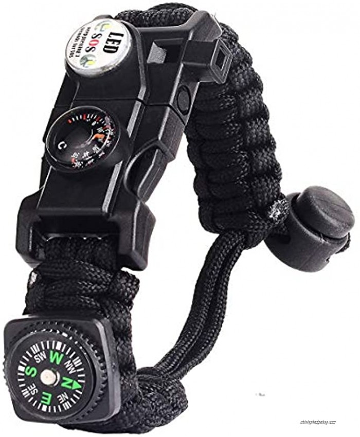 Paracord Survival Bracelet Kit Adjustable with Flint fire Starter + Compass + Thermometer + Whistle + Umbrella Rope + LED Light + Multi-Tool + Card Reader
