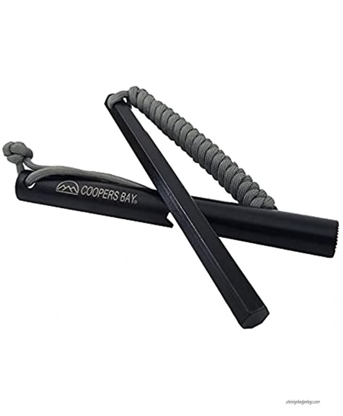 Coopers Bay PyroStryke Hexalite Firestarter | X-Large 1 2 x 6 Long Hex Ferro Rod for up to 20,000 Strikes | Includes Large Ferro Striker w Aggressive Teeth & 6-Foot Braided Paracord Lanyard