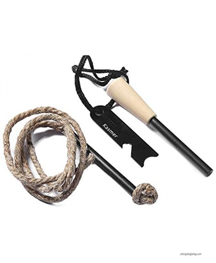Fire Starter Emergency Fire-Starting Kit Fire Steel Traditional Ferro Rod Survival Tools Jute Rope Waterproof Wax Infused Tinder Wick with Aluminum Bellow Tube for Gear Outdoor Trip