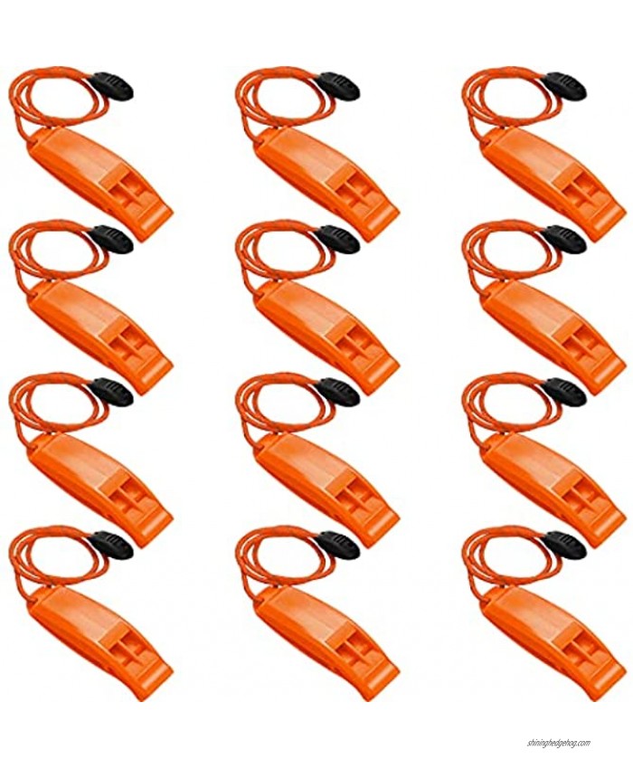 12 Pieces Emergency Whistle with Lanyard Safety Whistle Referee Whistles ABS Plastic Whistles Sports Competition Whistle for Kayak Life Vest Jacket Boating Fishing
