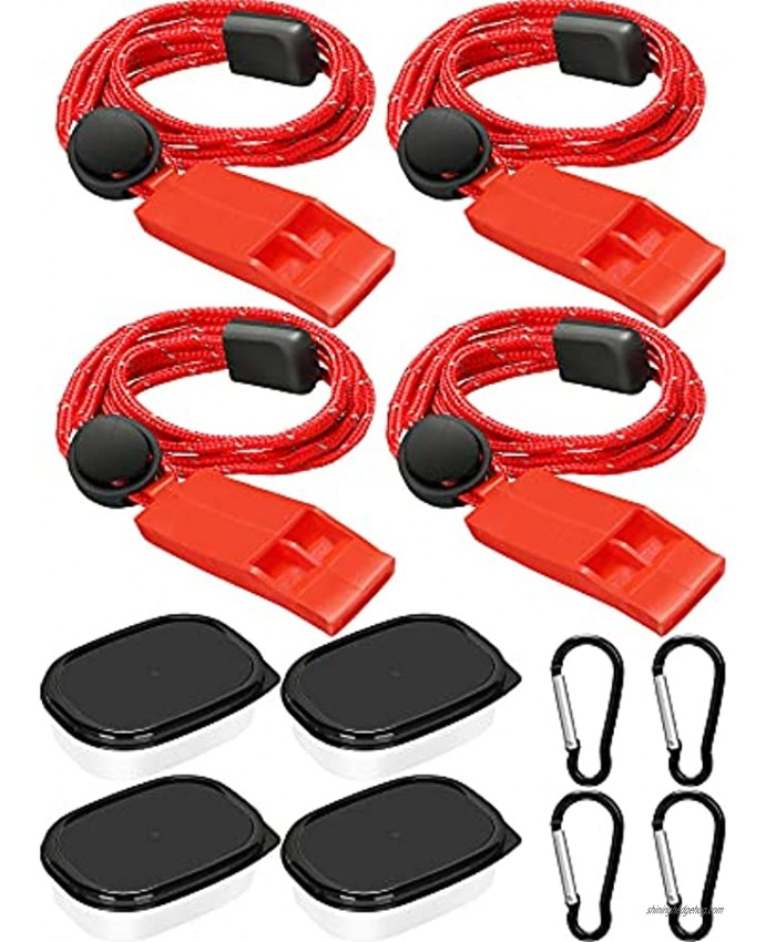 4 Pieces Emergency Survival Boat Whistle Plastic Whistles Marine Whistle with 4 Pieces Tool Buttons 4 Pieces Adjustable Lanyards 4 Pieces Storage Boxes for Camping Boating Outdoor Sports Signaling