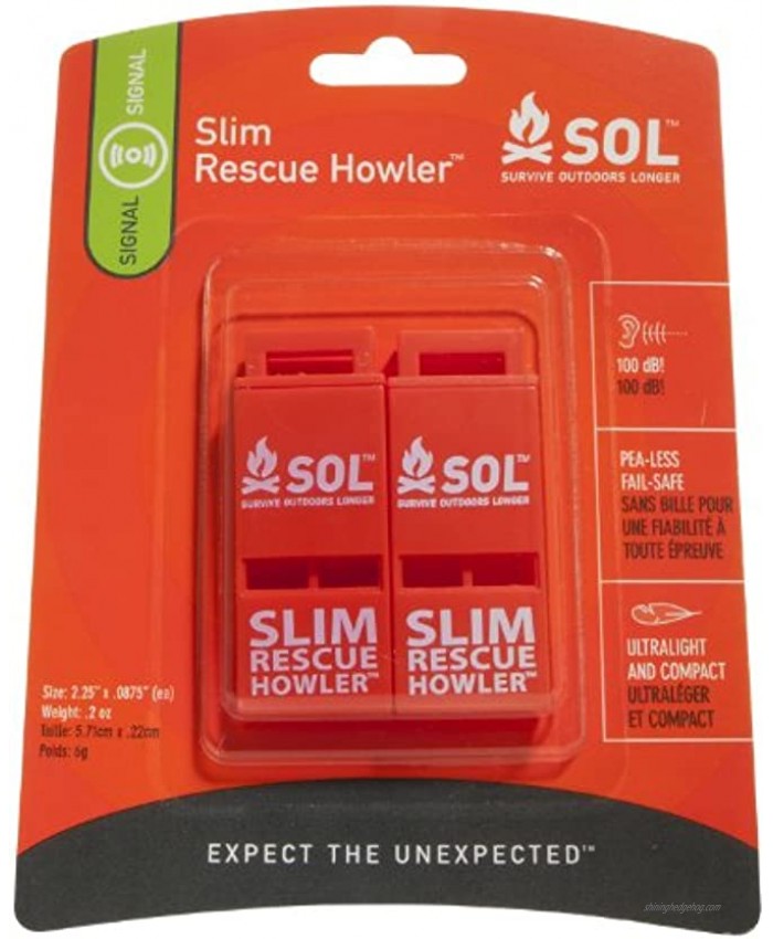 S.O.L. Survive Outdoors Longer Slim Rescue Howler Whistle 2-Count Orange Model:AD0010