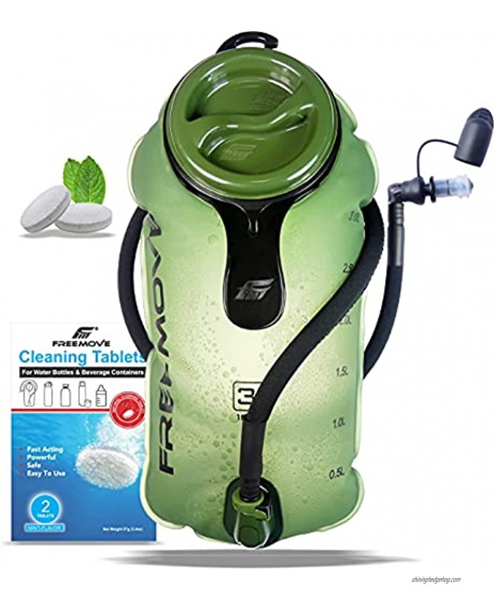 FREEMOVE 2L Hydration Bladder with Cleaning Kit or 3L Water Bladder > Leak Proof Hydration Pack Tasteless & BPA Free TPU Water Reservoir Quick Release Insulated Tube & Shutoff Valve