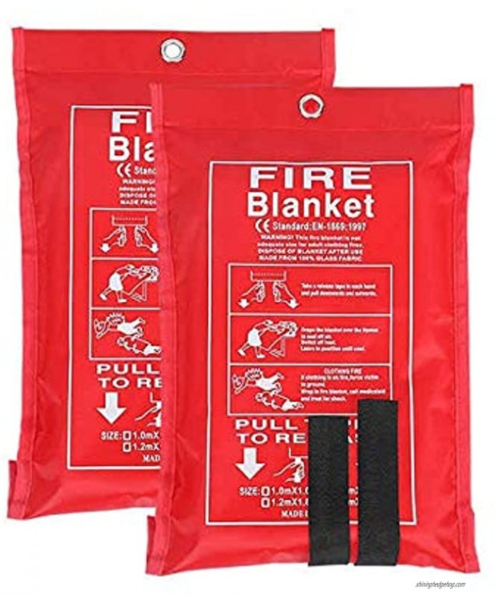Fire Blanket Emergency Blankets | Fire Suppression Blanket Fiberglass Cloth Emergency Fire Blanket for Kitchen Camping Fireplace Grill Office 2 Pack- 39.37x39.37
