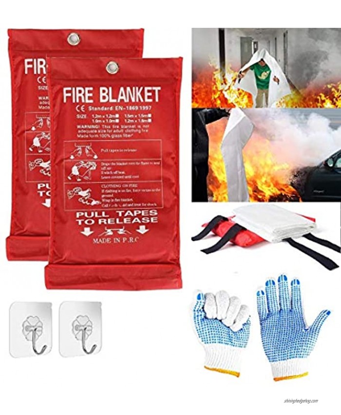 Fire Blanket Fire Suppression Blanket | Fiberglass Fire Blankets Emergency for People Flame Retardant Fireproof Survival Safety Kitchen Fireplace Car Office Warehouse 2 Pack 39.3 X 39.3 inch