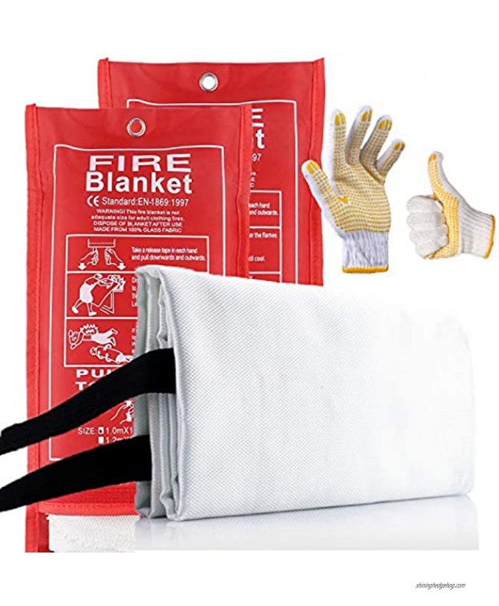 Fire Blanket YTFGGY 2 Pack Emergency Survival Fiberglass Fire Suppression Blanket Flame Retardant Shelter Safety Cover for Home,Kitchen,Fireplace,Grill,Car,Camping,Warehouse39.3x39.3+ Gloves