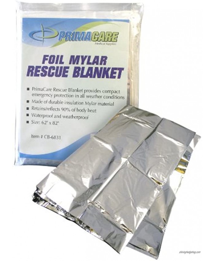 Primacare CB-6841-CS Emergency Foil Mylar Thermal Blanket 82 Length x 54 Width Pack of 10