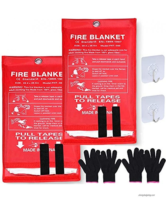 Sportneer 2 Pack Fire Protection Blanket Fiberglass Fire Emergency Blanket Fire Suppression Blanket Flame Retardant Survival Safety Cover for Kitchen,Camping Fireplace Car Office 39.3''x39.3''