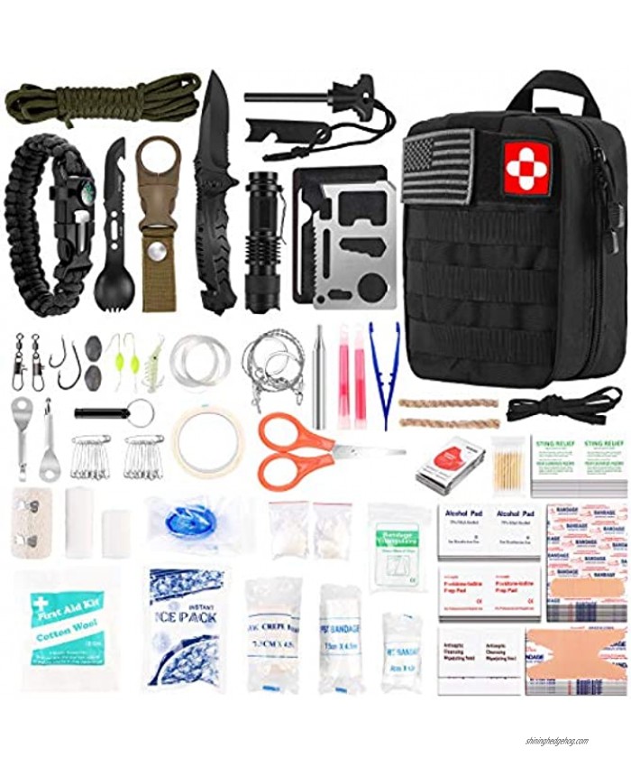 216 Pcs Survival First Aid kit Professional Survival Gear Equipment Tools First Aid Supplies for SOS Emergency Hiking Hunting Disaster Camping AdventuresBlack