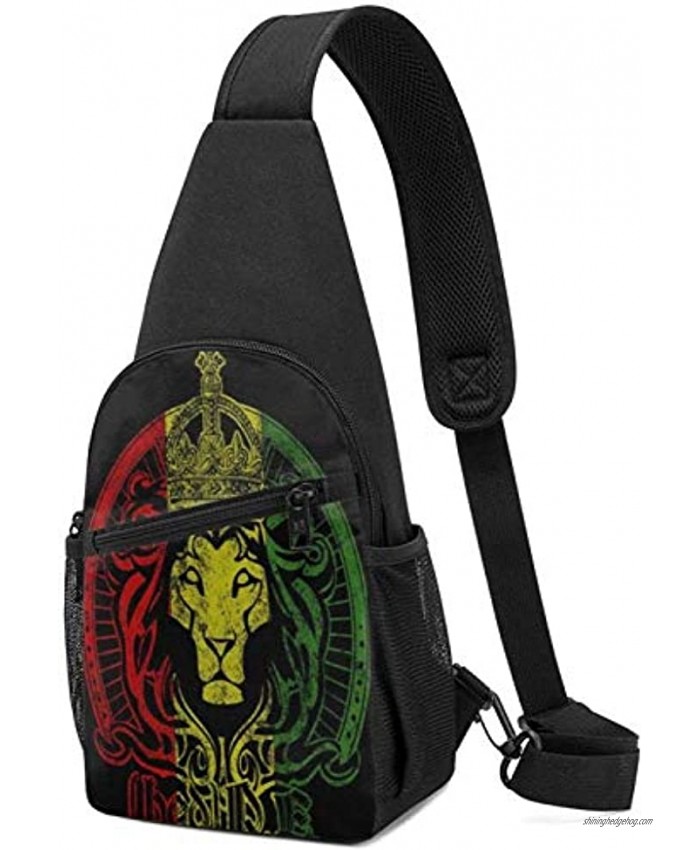 African Flag The Lion of Judah Rasta Rastafari Men's Sling Bag Chest Shoulder Backpack Waterproof Crossbody Bag for Travel Hiking Cycling