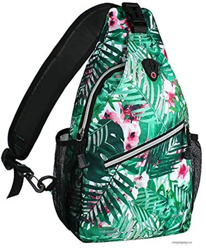 MOSISO Sling Backpack,Travel Hiking Daypack Pattern Rope Crossbody Shoulder Bag Palm Leaf Flower