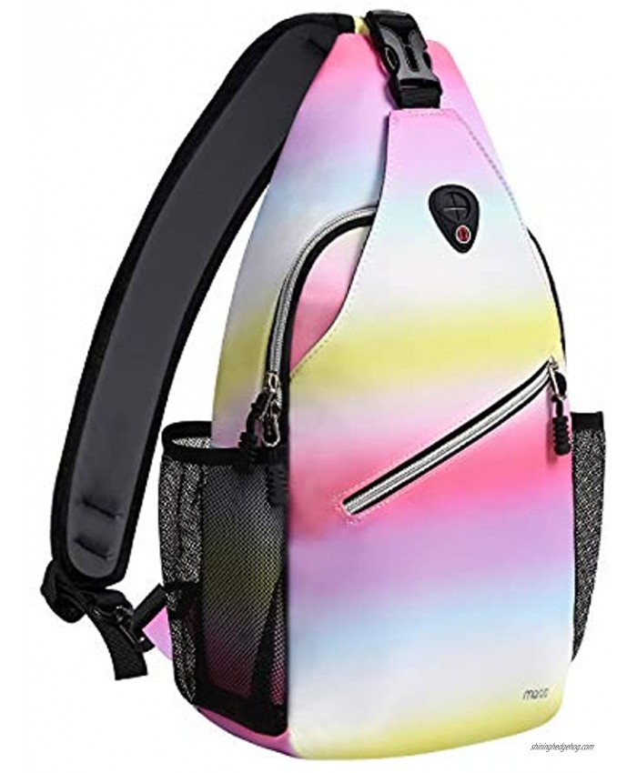 MOSISO Sling Backpack,Travel Hiking Daypack Pattern Rope Crossbody Shoulder Bag Rainbow