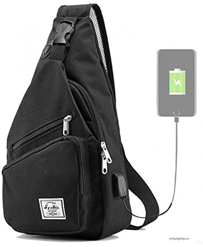 Sling Bag for Men Crossbody Shoulder Chest Bags Nylon for Travel Gym Sport Hiking with USB Charger Port